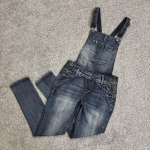 WallFlower Overalls Juniors XS Blue Denim Skinny Stretch Jeans Streetwear Grunge